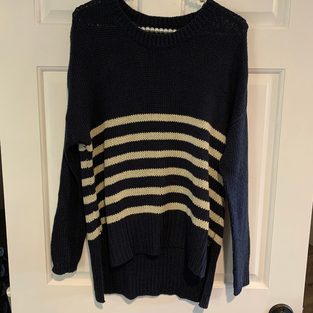 RDI Ladies Navy Striped Knit Sweater Size M